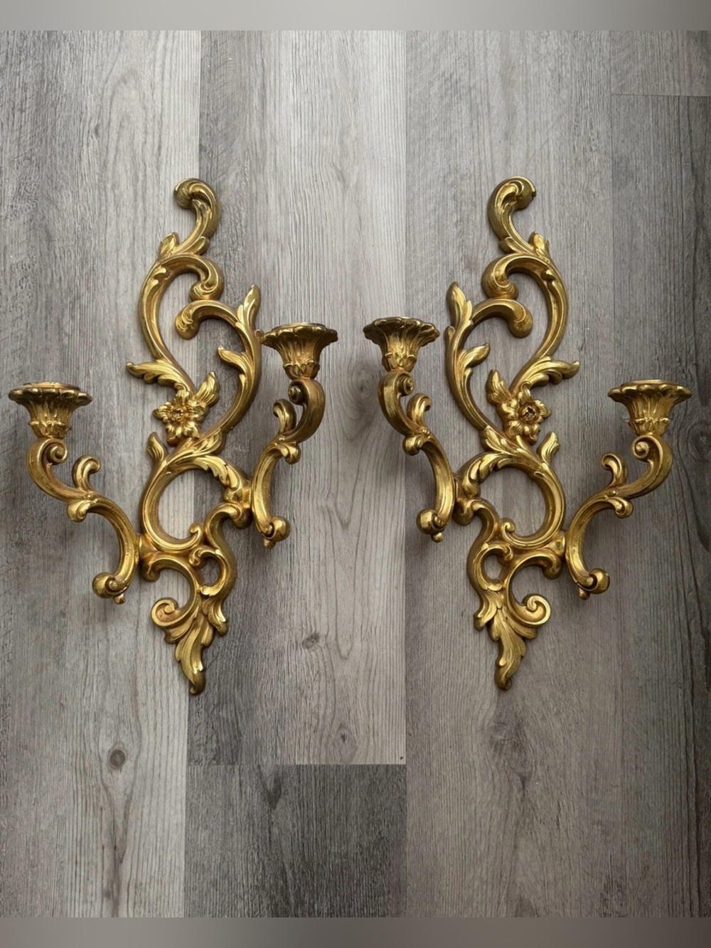 MCMLX -Stunning pair of Vintage Gold Ornate Floral Victorian Style Sconces